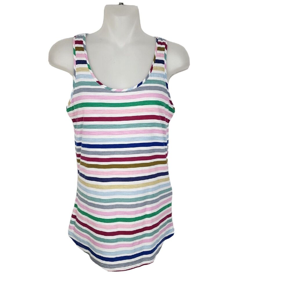 Joules Womens Top Size 2 Rainbow Multicolor Bo Stripe Cotton Jersey Vest Tank